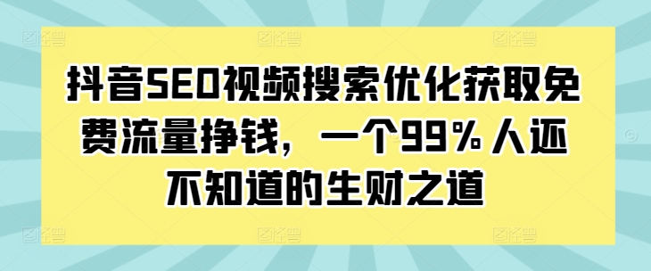 抖音SEO视频搜索优化获取免费流量挣钱，一个99%人还不知道的生财之道-资源云