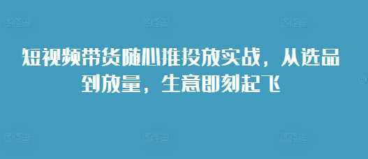 短视频带货随心推投放实战，从选品到放量，生意即刻起飞-资源云