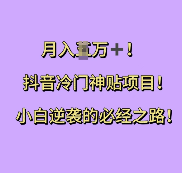 抖音冷门神贴项目，小白逆袭的必经之路，月入过W【揭秘】-资源云