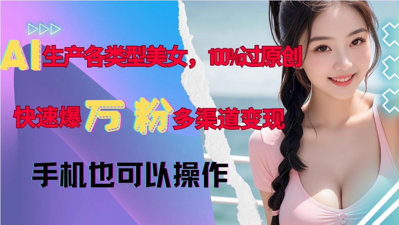AI生产各类型美女，100%过原创，快速爆万粉，多渠道变现，新手可做-资源云