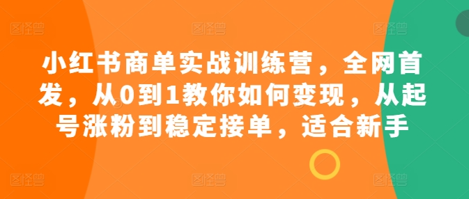 小红书商单实战训练营，全网首发，从0到1教你如何变现，从起号涨粉到稳定接单，适合新手-资源云