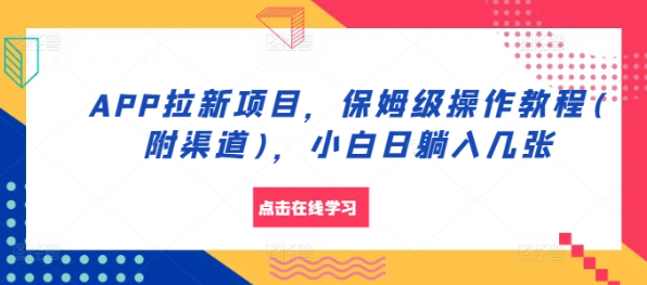 APP拉新项目，保姆级操作教程(附渠道)，小白日躺入几张【揭秘】-资源云