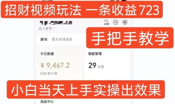 招财视频玩法，一条视频收益723，手把手教学，小白当天可上手-资源云