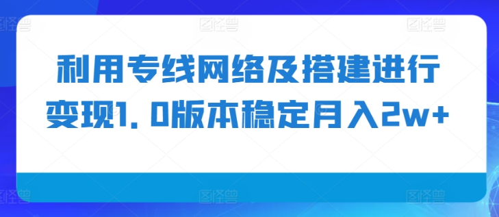 利用专线网络及搭建进行变现1.0版本稳定月入2w+【揭秘】-资源云