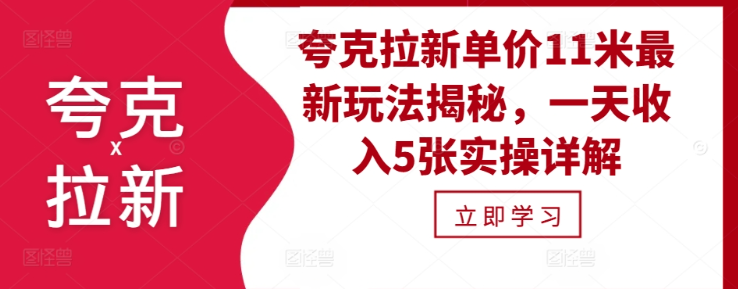 夸克拉新单价11米最新玩法揭秘，一天收入5张实操详解-资源云