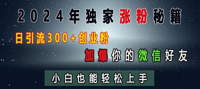 2024年独家涨粉秘籍，日引流300+创业粉，加爆你的微信好友，小白也能轻松上手-资源云