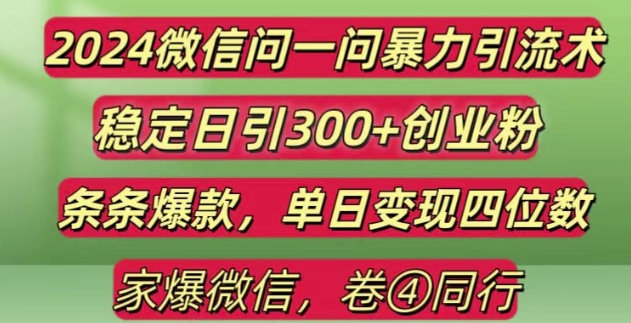 2024最新微信问一问暴力引流300+创业粉,条条爆款单日变现四位数【揭秘】-资源云