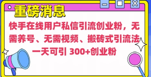 快手最新引流创业粉方法，无需养号、无需视频、搬砖式引流法【揭秘】-资源云