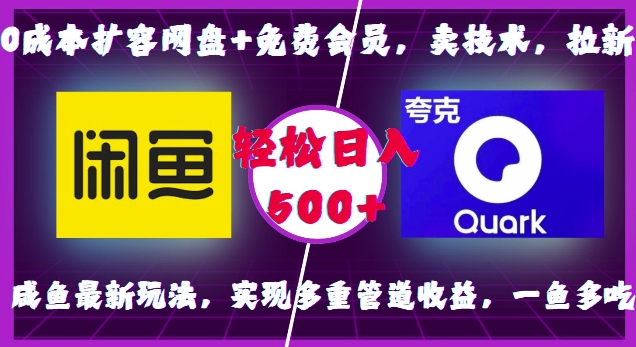 0成本扩容网盘+免费会员，卖技术，拉新，咸鱼最新玩法，实现多重管道收益，一鱼多吃，轻松日入500+-资源云