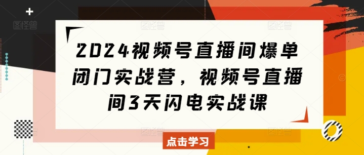 2024视频号直播间爆单闭门实战营，视频号直播间3天闪电实战课-资源云