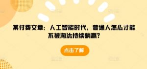 某付费文章：人工智能时代，普通人怎么才能不被淘汰持续躺赢?-资源云
