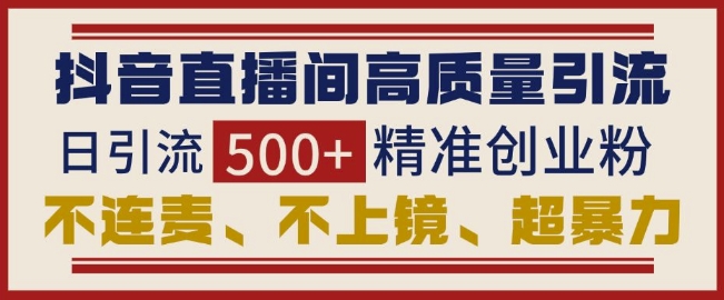 抖音直播间引流创业粉，无需连麦、不用上镜、超暴力，日引流500+高质量精准创业粉-资源云