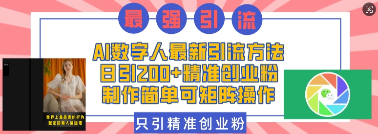 AI数字人最新引流方法，日引200+精准创业粉，制作简单可矩阵操作-资源云