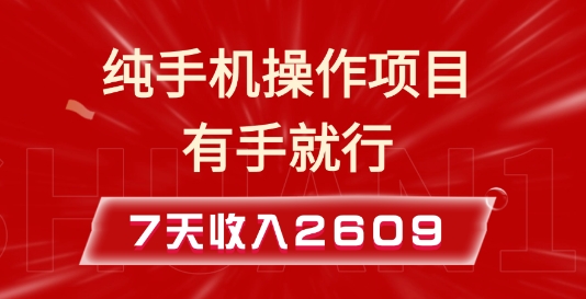 纯手机操作的小项目，有手就能做，7天收入2609+实操教程【揭秘】-资源云