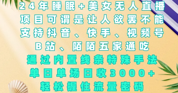 2024年睡眠+美女无人直播，通过内置线条特殊手法，单场日收3k+，轻松握住流量密码【揭秘】-资源云