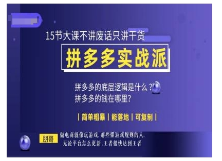 朋哥电商(拼多多实战派)，15节大课不讲废话只讲干货，简单粗暴 能落地 可复制-资源云
