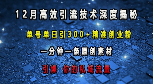 最新高效引流技术深度揭秘 ，单号单日引300+精准创业粉，一分钟一条原创素材，引爆你的私域流量-资源云