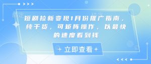 短剧拉新变现1月份推广指南,纯干货,可矩阵操作,以最快的速度看到钱-资源云