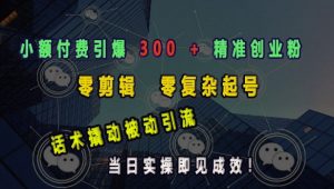 小额付费引爆 300 + 精准创业粉,零剪辑、零复杂起号,话术撬动被动引流,当日实操即见成效-资源云