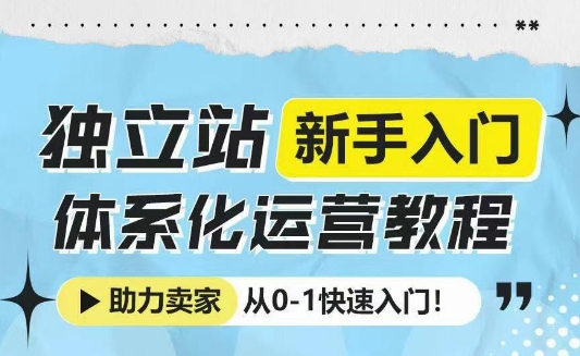 独立站新手入门体系化运营教程，助力独立站卖家从0-1快速入门!-资源云