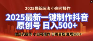 2025最新零基础制作100%过原创的美女抖音号，轻松日引百粉，后端转化日入5张-资源云
