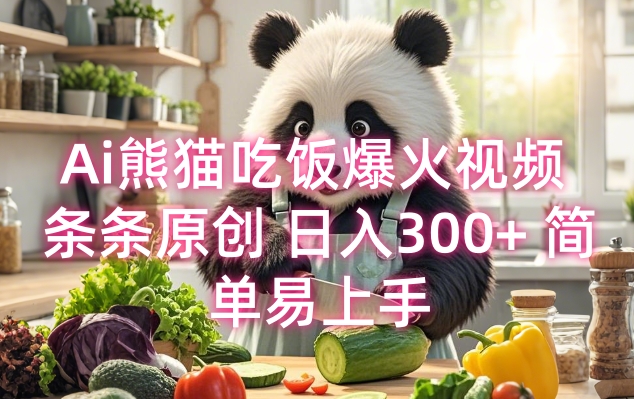 Ai熊猫吃饭爆火视频 条条原创 日入300+ 简单易上手-资源云