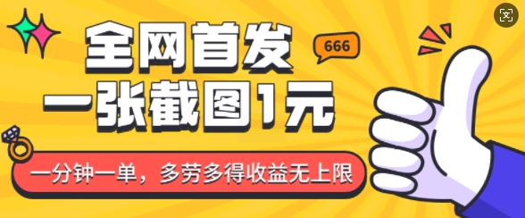 全网首发，一张截图1块钱，一分钟一单，多劳多得，收益无上限-资源云