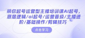 带你起号运营型主播培训课AI起号,底层逻辑/ai起号/运营晋级/主播进阶/基础操作/剪辑技巧-资源云