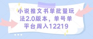 小说推文书单批量玩法2.0版本,单号单平台周入12219-资源云