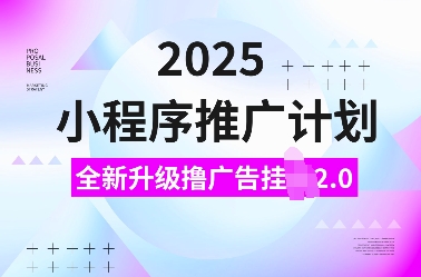 2025小程序推广计划，全新升级撸广告挂JI2.0玩法，日入多张，小白可做【揭秘】-资源云