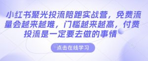 小红书聚光投流陪跑实战营，免费流量会越来越难，门槛越来越高，付费投流是一定要去做的事情-资源云