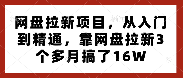 网盘拉新项目，从入门到精通，靠网盘拉新3个多月搞了16W-资源云