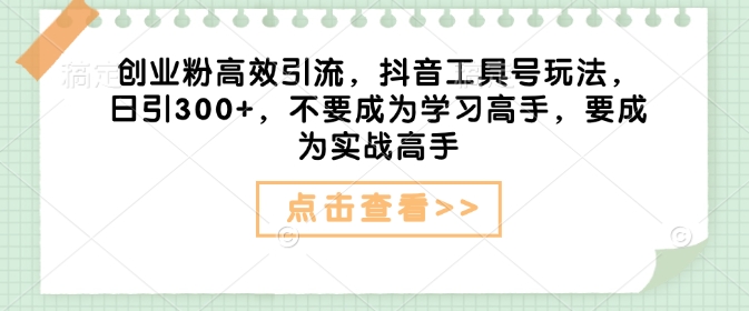创业粉高效引流，抖音工具号玩法，日引300+，不要成为学习高手，要成为实战高手-资源云