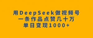 用DeepSeek做视频号,一条作品点赞几十万,单日变现1k-资源云
