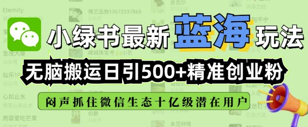 小绿书无脑搬运引流，全自动日引500精准创业粉，微信生态内又一个闷声发财的机会-资源云