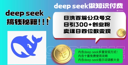 Deepseek做知识付费日洗百篇公众号文日引300+创业粉，卖课日四位数变现保姆级教程!-资源云