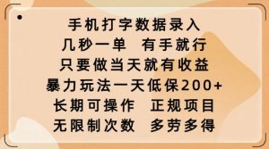 手机打字数据录入,几秒一单,有手就行,只要做当天就有收益,暴力玩法一天低保2张-资源云