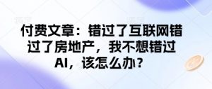 付费文章:错过了互联网错过了房地产,我不想错过AI,该怎么办?-资源云