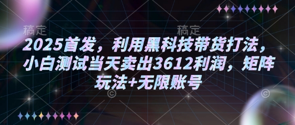 2025首发，利用黑科技带货打法，小白测试当天卖出3612利润，矩阵玩法+无限账号【揭秘】-资源云