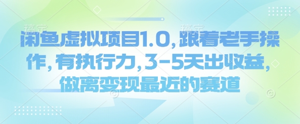 闲鱼虚拟项目1.0，跟着老手操作，有执行力，3-5天出收益，做离变现最近的赛道-资源云