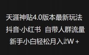 天涯神贴4.0版本最新玩法,抖音·小红书自带人群流量,新手小白轻松月入过W-资源云