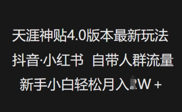 天涯神贴4.0版本最新玩法，抖音·小红书自带人群流量，新手小白轻松月入过W-资源云