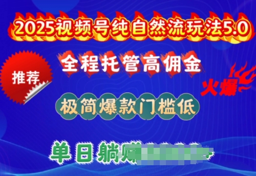 2025视频号纯自然流玩法5.0，全程托管高佣金，极简爆款门槛低，单日收益多张【揭秘】-资源云