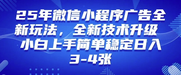 2025年微信小程序最新玩法纯小白易上手，稳定日入多张，技术全新升级【揭秘】-资源云