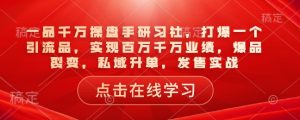 一品千万操盘手研习社，打爆一个引流品，实现百万千万业绩，爆品裂变，私域升单，发售实战-资源云