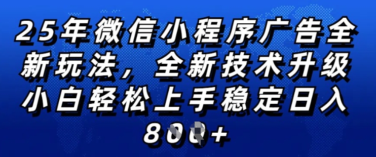 2025年微信小程序全新玩法纯小白易上手，稳定日入多张，技术全新升级，全网首发【揭秘】-资源云