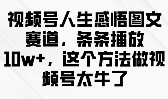 视频号人生感悟图文赛道，条条播放10w+，这个方法做视频号太牛了-资源云