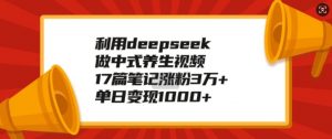 利用deepseek做中式养生视频,17篇笔记涨粉3万+,单日变现1k-资源云