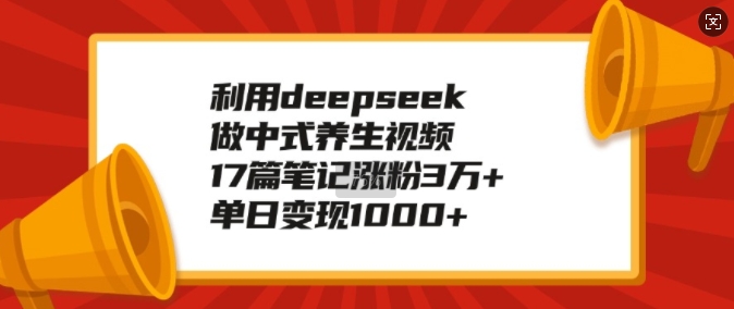 利用deepseek做中式养生视频，17篇笔记涨粉3万+，单日变现1k-资源云
