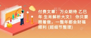 付费文章:万众期待 乙巳年 生肖解析大文! 你只要照着做,一整年都会财福顺利 (超细节整理)-资源云